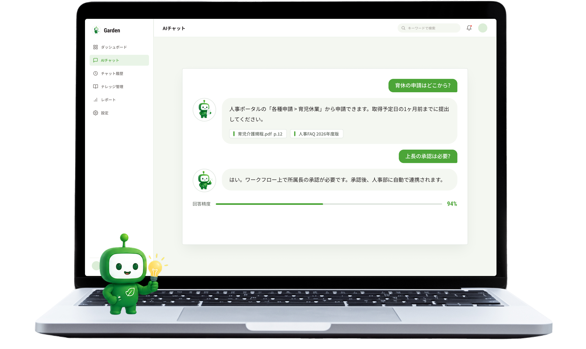 Garden botのAIチャット画面